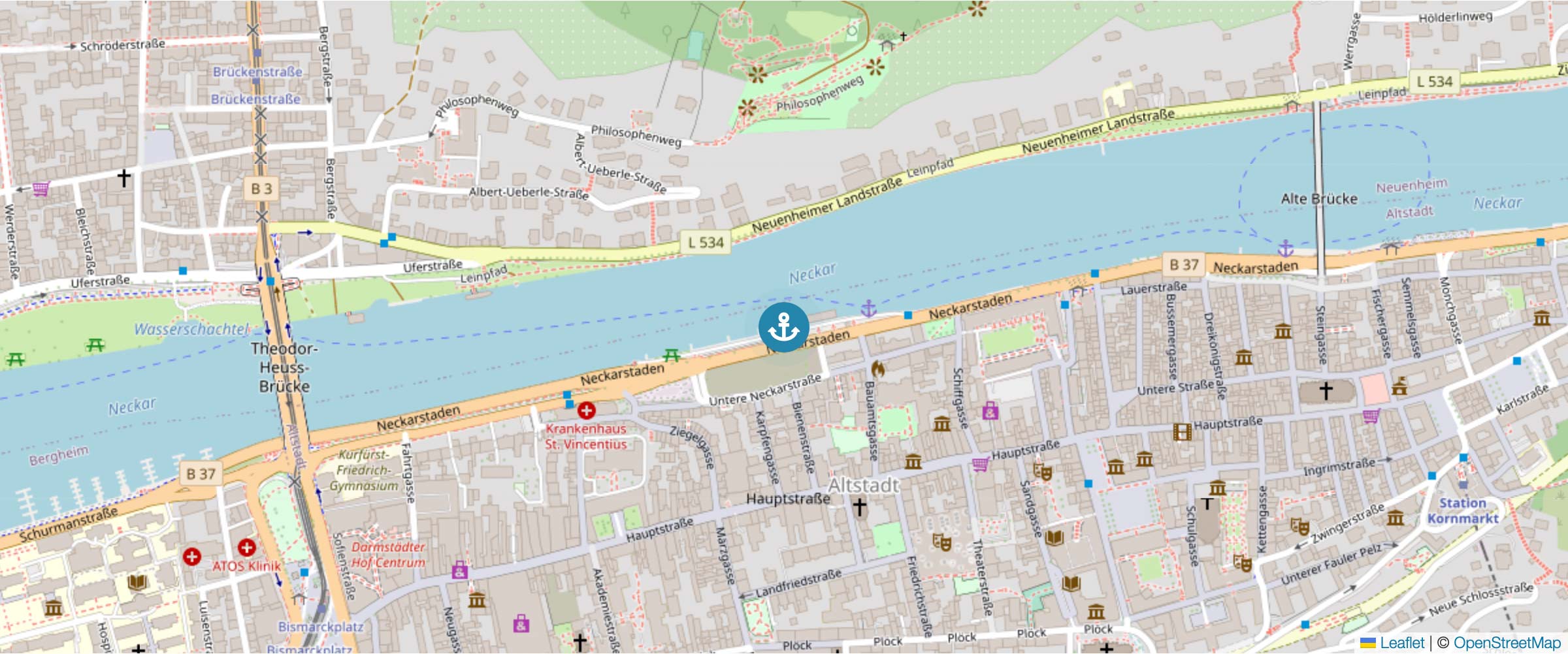 Die Karte zeigt den Ablegeort bei Bootsfahrten von Riverboat laut FAQ