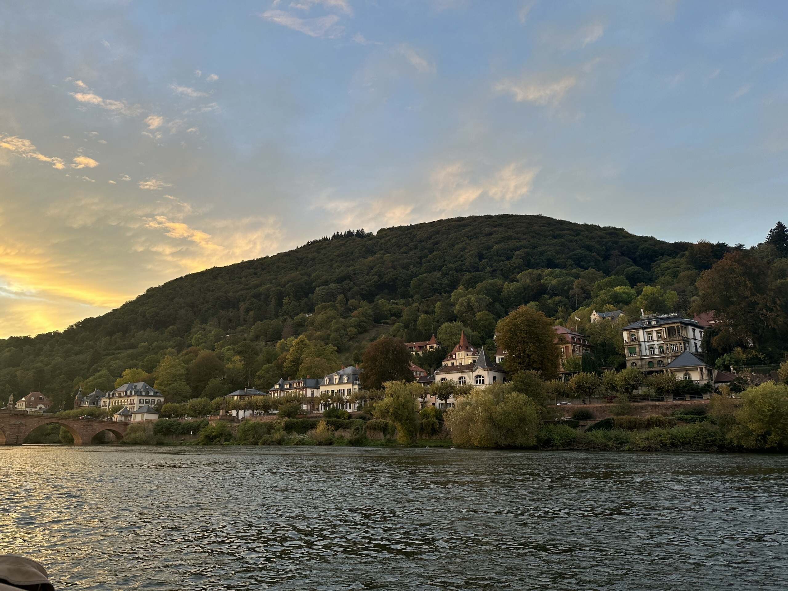 Heidelbergs Panorama vom Boot von Riverboat aus gesehen