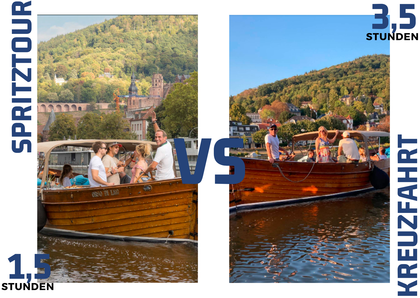 Boot fahren in Heidelberg: beide Fahrtdauern im Vergleich